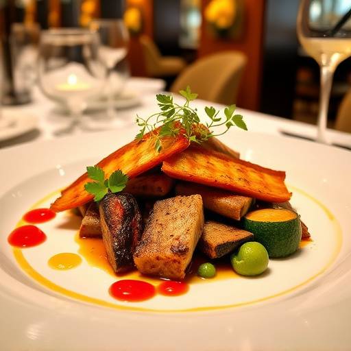 Fotografia di un piatto gourmet in un ristorante di lusso