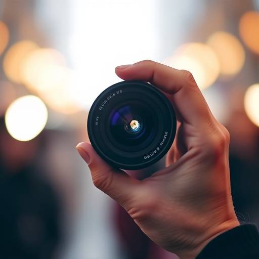 Una mano che tiene un obiettivo fotografico con uno sfondo sfocato di luce, simboleggiando la cattura di momenti speciali.